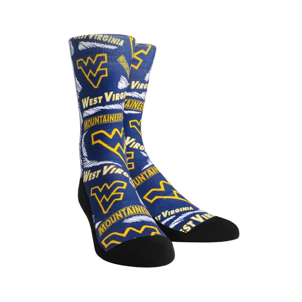 WV logo sketch blue crew socks